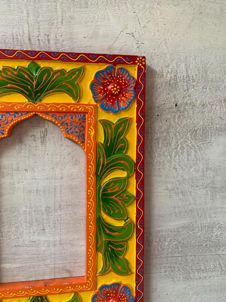 Hand-Painted Wooden Jharokha Frame: Indian Wall Hanging Decor