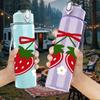 1PC Twin Red Strawberry With Bow 750ml Color Plastic Sports Water Bottle Leakproof Flip Straw Lid Suitable for Sports Office Home Use