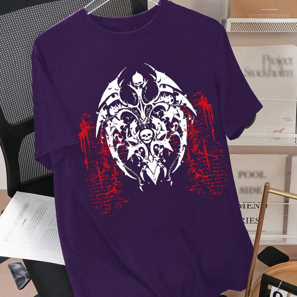 Men'S Dark-Themed Print Design T-Shirt - Loose Oversized Short-Sleeve Round-Neck T-Shirt for Summer Street Style