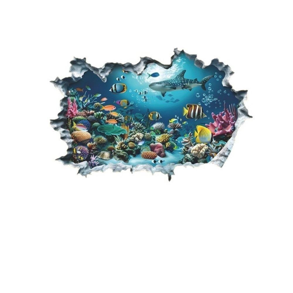 Removable 3D Underwater World Shark Wall Sticker Underwater World Wall Art Sticker Bedroom Decor