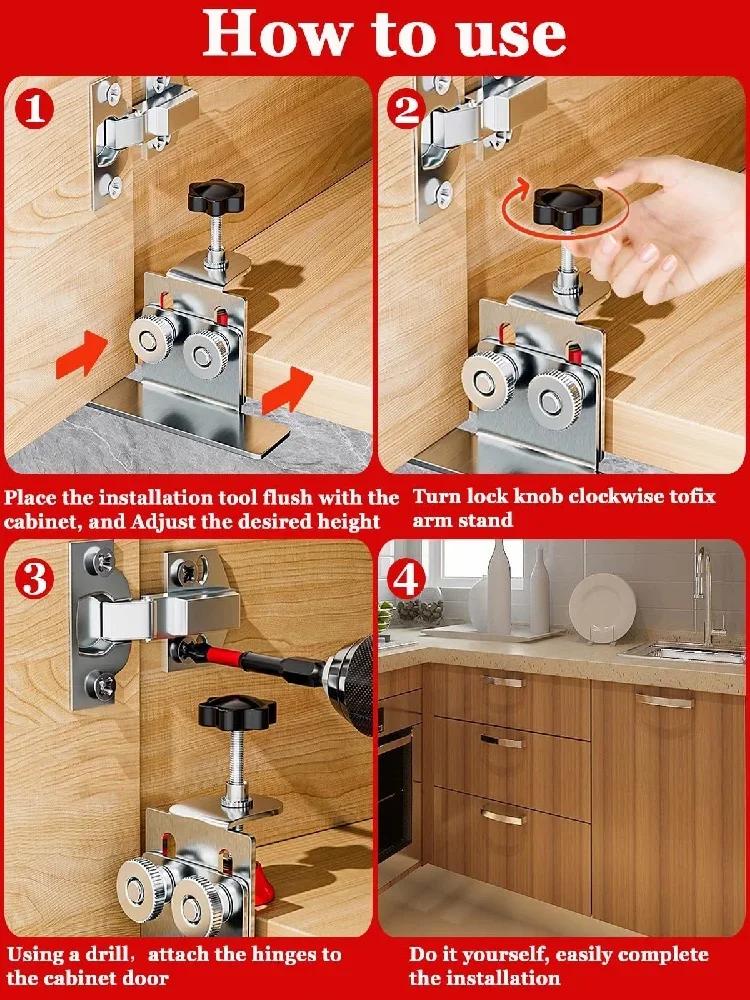 1/3Pcs Cabinet Door Installation Locator Tool,0-36mm Adjustable Cabinet Door Positioning Aid,Stainless Steel Jig Fixation Clamps