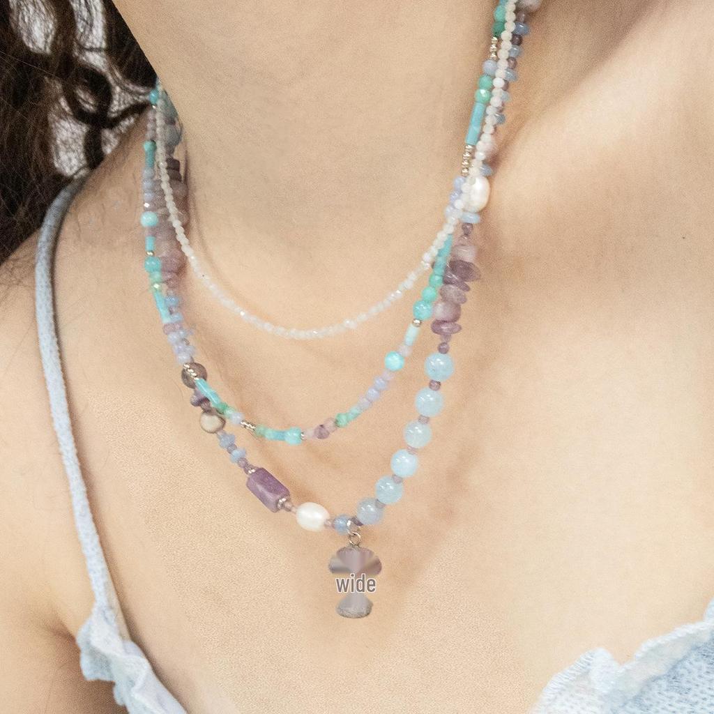 Pendentif Champignon en Lépidolite Pierre Naturelle Taro Lavande Chaîne de Clavicule - Style Jardin Monet Coréen