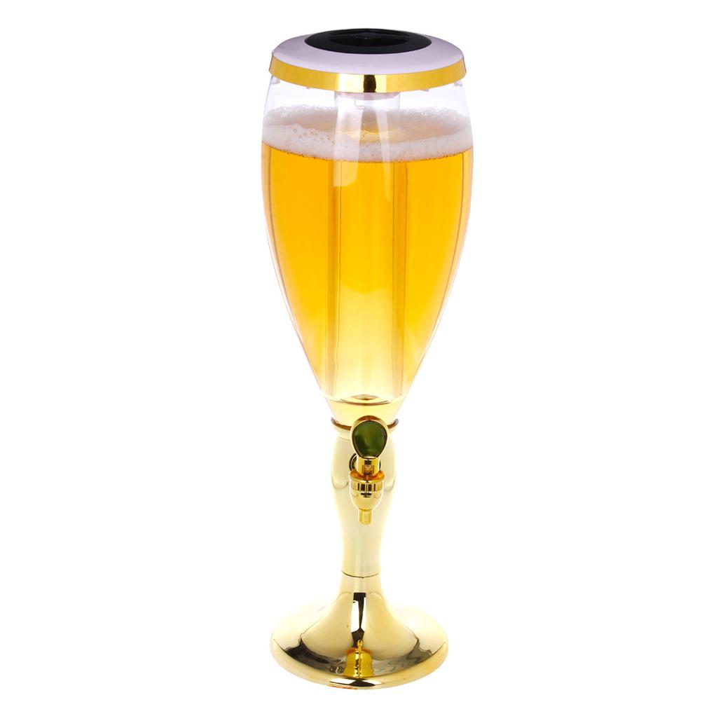 1.5 L Plastic Tabletop Wine Beer Tower Beverage Juice Dispenser with LED Colorful Shinning Lights Golden and Silver MJ