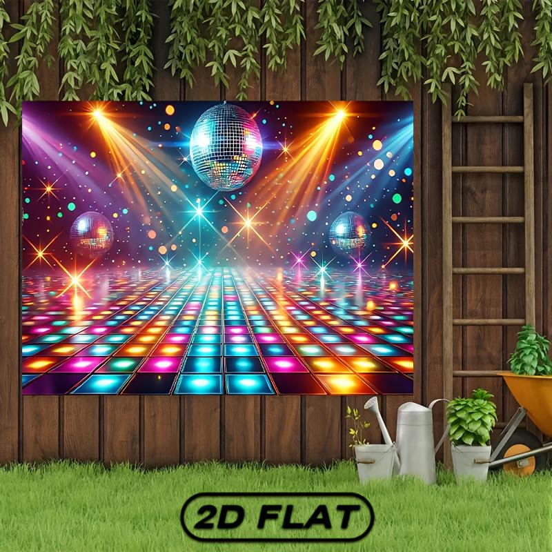 One disco party backdrop - neon disco balls, reflective floor, indoor/outdoor decoration, disco party theme decoration