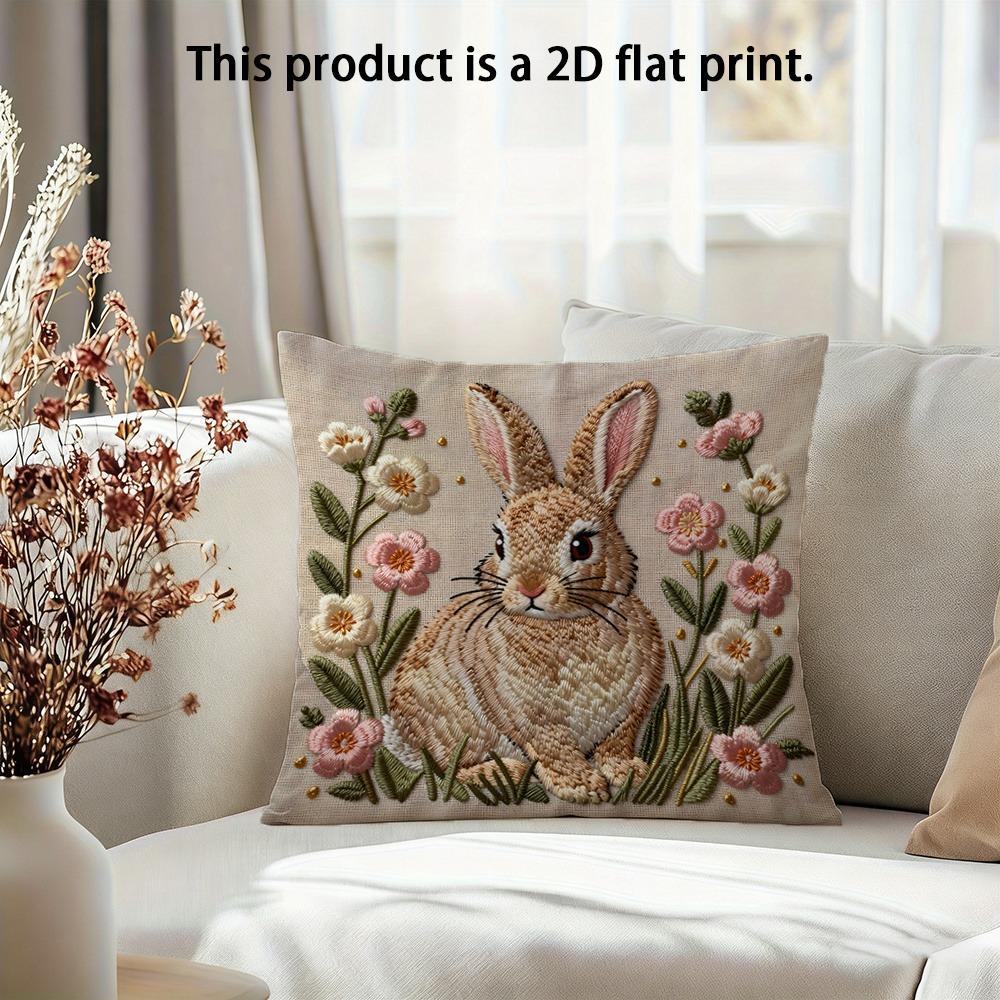 

1 piece, cute rabbit flower 2D flat pillowcase 40x40cm/16x16inch