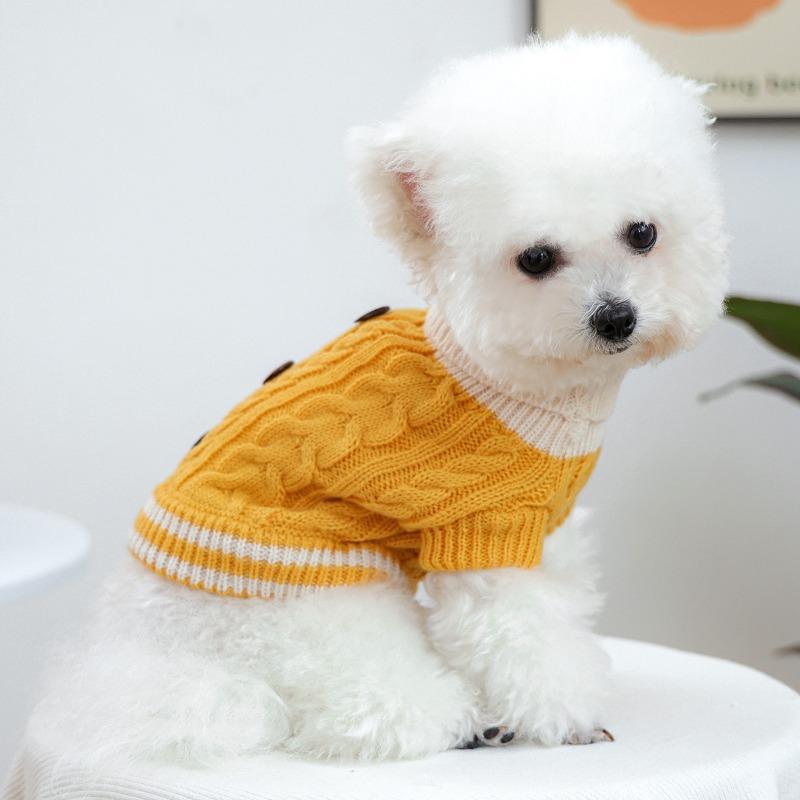 Puppy Twist Button Sweater Autumn Winter Warm Comfortable Pullover for Small Dogs High Neck Thick Yellow Blue Pet Dog Clothes