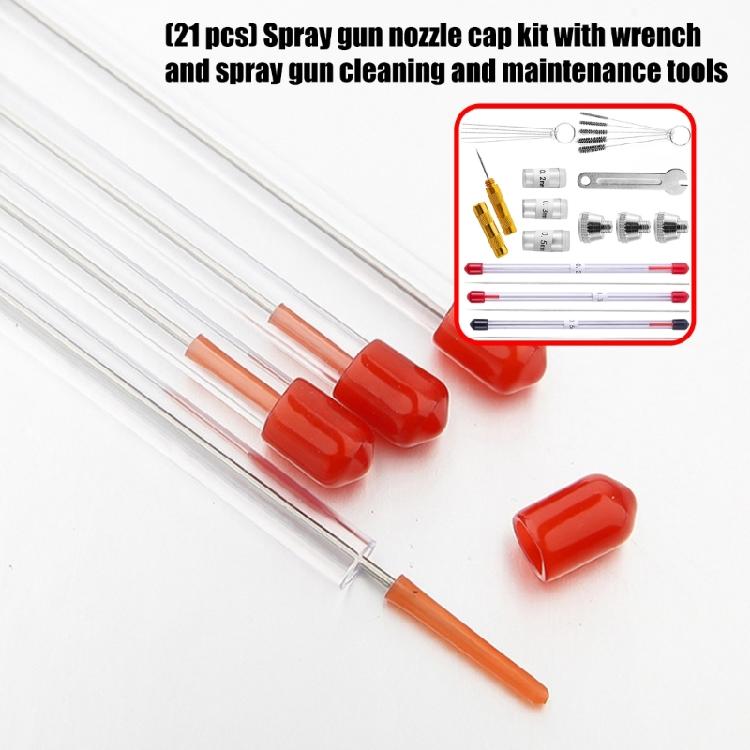 21Pcs Airbrush Tool Kit With Durability Nozzle Caps Replacement Needle Brushes Wrench for 130Series Sprayings Guns Parts