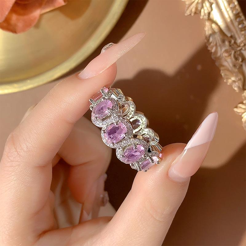 Luxury Oval Pink Diamond Ring Super Sparkling Zircon Inlaid Fashion Jewelry For Women Elegant And Shiny Gift no. 6
