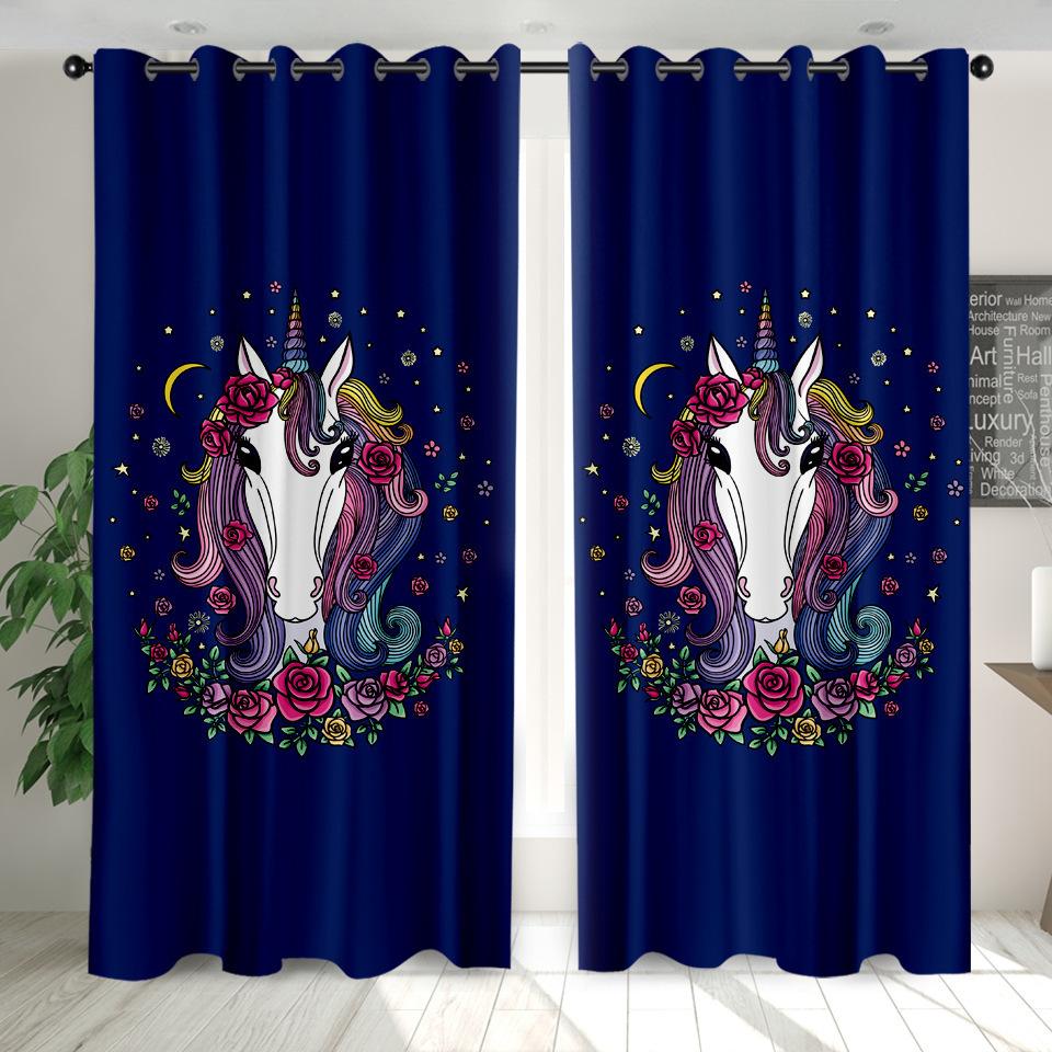High Density Blackout Curtains Cartoon Curtains Cute Sweet Unicorn Digital Printing Blackout Curtains