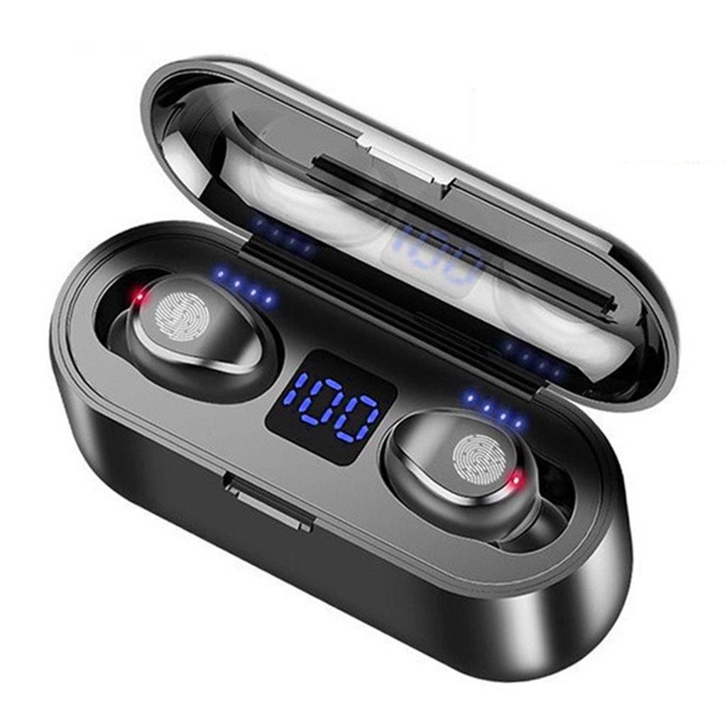 F9 Black ABS Home Office Wireless Headphone Touching Control Digital Display In Ear Stereo Earphone