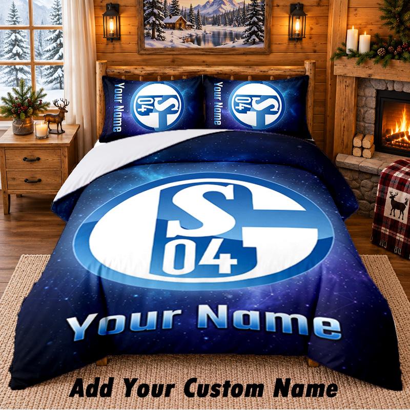 Schalke 04 FC Pattern Bedding 3Pcs Set Custom Name, Bed Sheet And Pillowcases For Home Bedroom