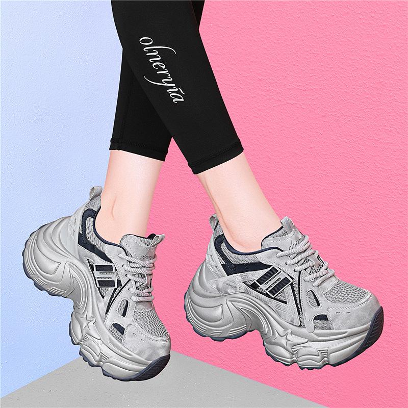 Platform dad shoes autumn versatile and lightweight inner height increase women's shoes casual sports shoes children's models