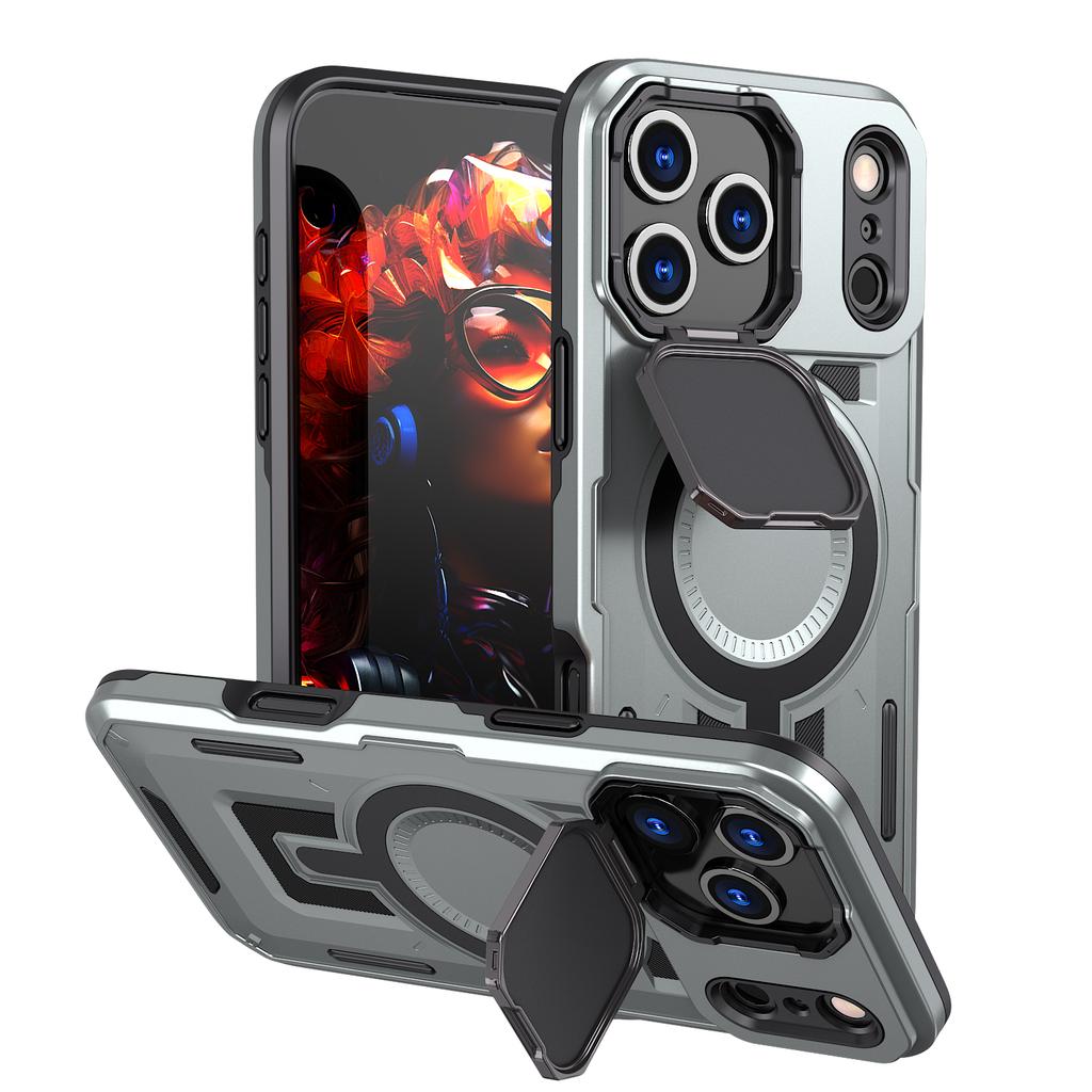 For IPhone 11 12 13 14 15 16 17 Pro Max Air XR 16E 16 Plus Lens Cover Bracket Wireless Charging Magnetic Back Cover Phone Case