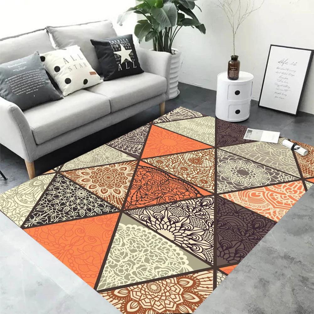 Nordic Style Orange Geometry Large Living Room Carpet Modern Decoration Bedroom Soft Non-slip Carpet Large Area Sofa Side Rug
