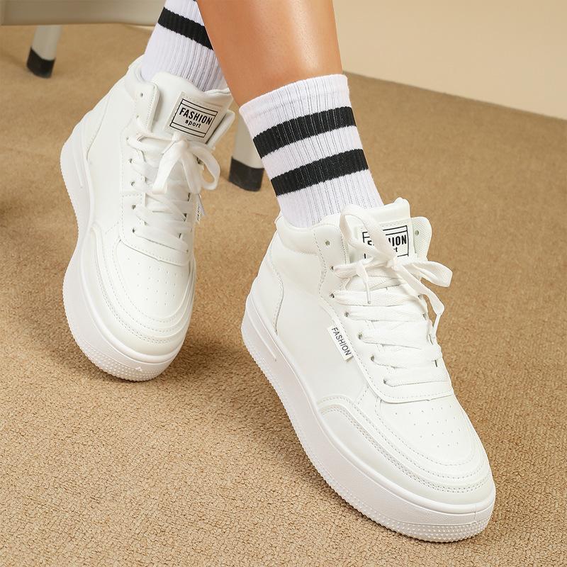 Classic black high-top board shoes student sports and leisure shoes white thick-soled heightening breathable sub 42 3760₽