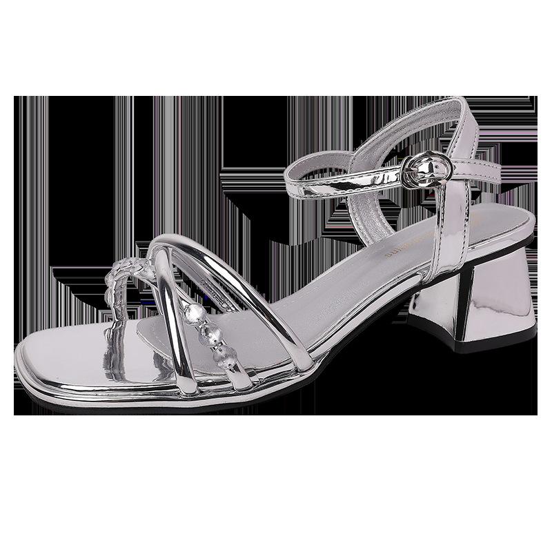 Fashion Temperament Fairy Rhinestone Open-toed Thick-heeled Sandals 2025 Summer New Outer Wear with Skirt Versatile High Heels