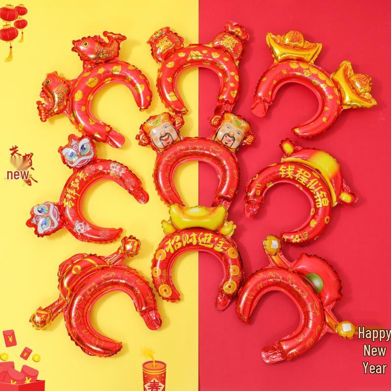 Santa Claus Christmas Decoration Balloons with Sticks and Small Gift Headbands for Kindergarten and Mall Scenes
