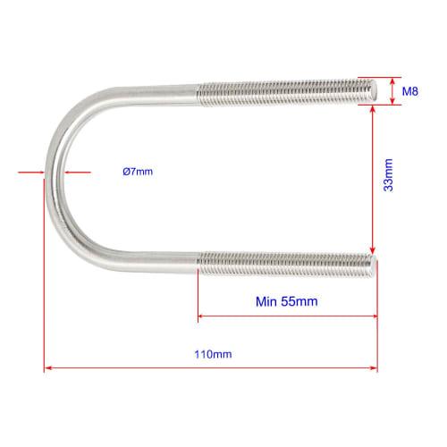 Aopin Round U-Bolts, 1.3" (33mm) Inner Width U-Bolt Brackets, 304 Stainless Steel, M8 Nuts, Plates, and Washers for Automotive/Car/Trailer Bumpers, Se