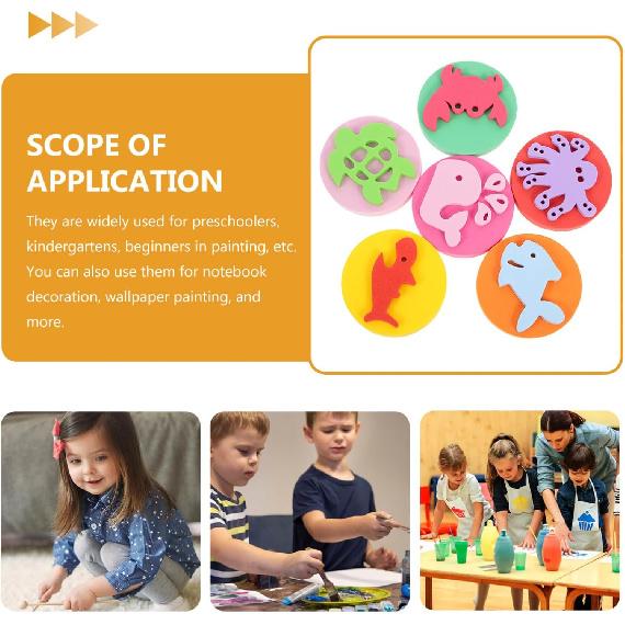 NUOBESTY Kids Painting Sponge 6Pcs EVA Paint Stamper Ocean Animal Pattern Sponge Painting Shapes Early Learning Finger Paint Sponge Craft Drawing