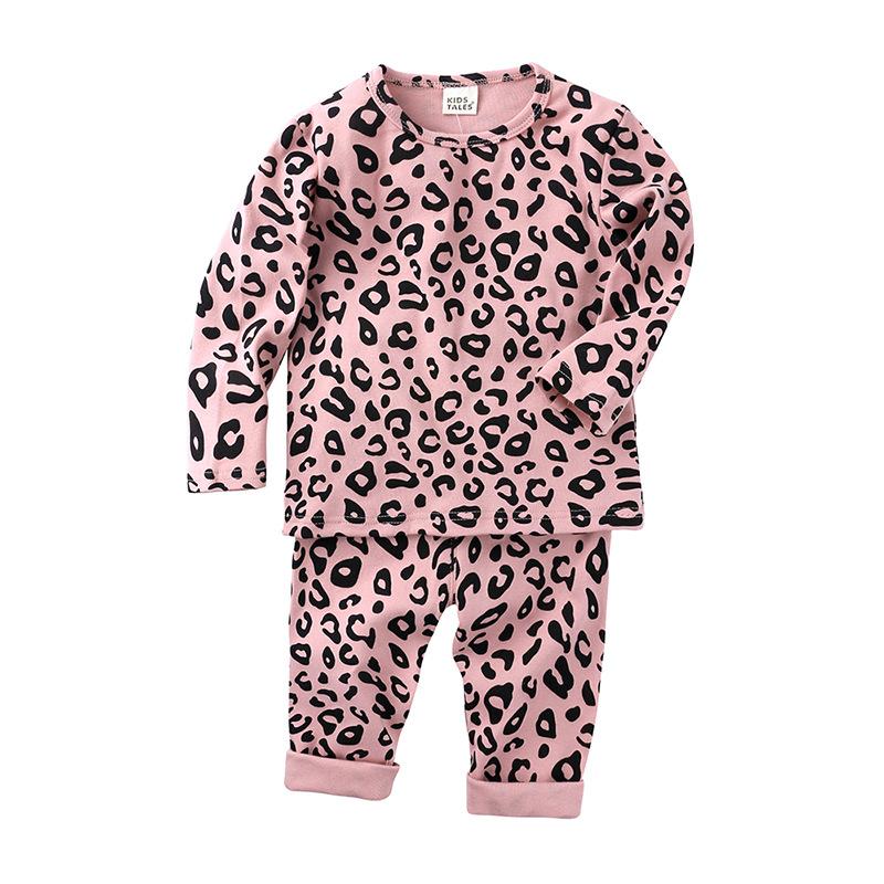 Conjunto de pijamas para bebés de otoño e invierno, ropa de dormir con estampado de leopardo para niños, ropa interior de algodón para el hogar para niñas