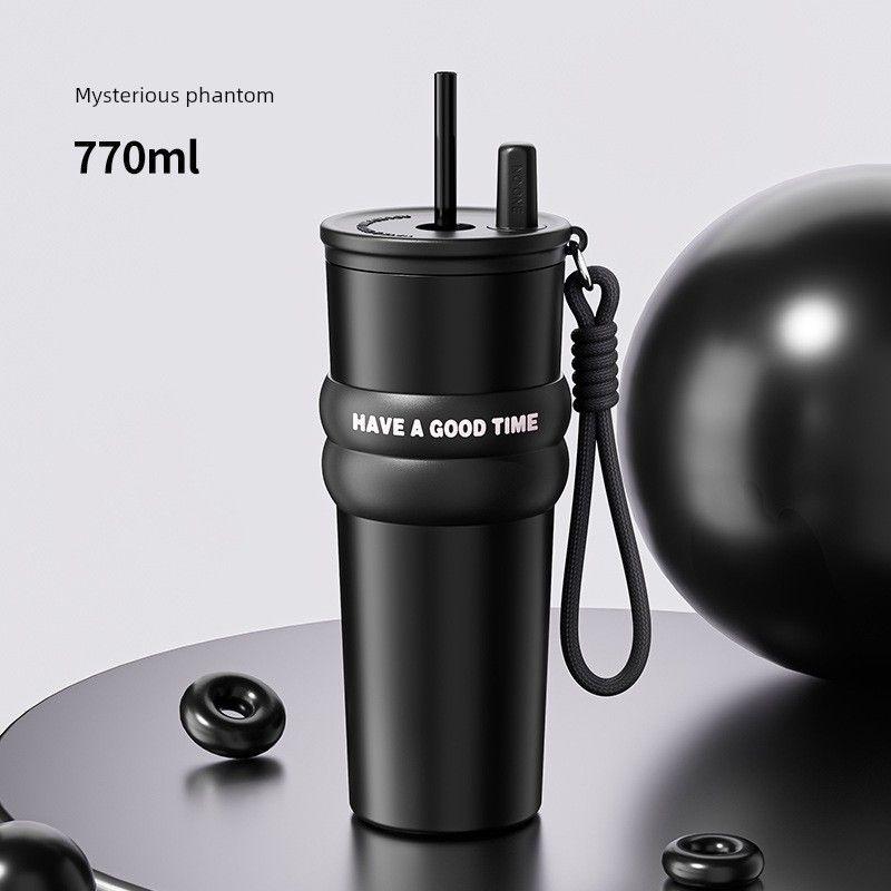 Large-Capacity Thermos Cup for Girls, New Office Water Cup, Giant Student Cup with Handle and Straw, High Aesthetic Value