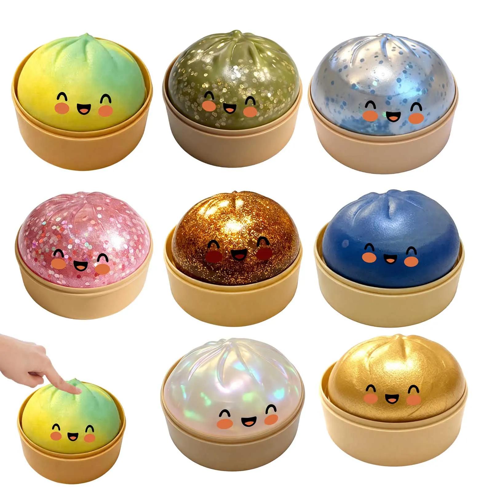 Interesting Toys Glitter Dumpling Squishes Stress Balls 2026 Viral Fidget Toy Colorful Simulation Steamed Bun Decompression Toy For Anxiety