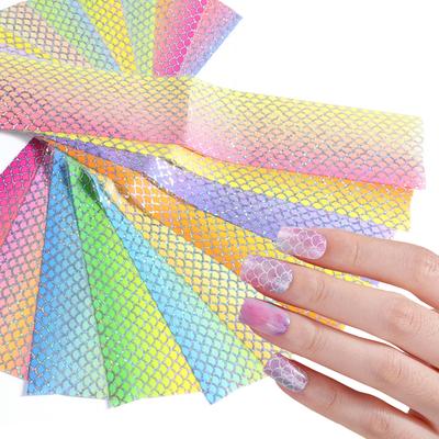 10 Stück Meerjungfrau Nagelfolien Farbverlauf Sternenfolienaufkleber Holografisches Klebepapier für Nagelkunstdekorationen