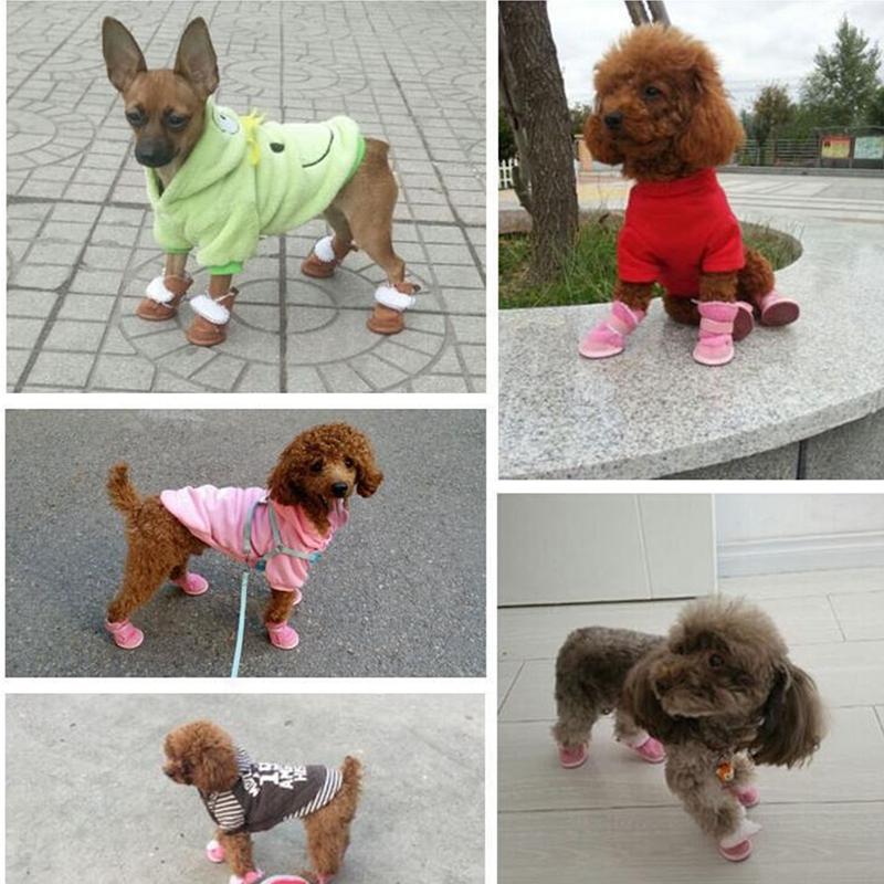 4 teile/satz Haustier Hund Schuhe Winter Warme Schuhe Für Kleine Mittelgroße Hunde Anti-rutsch Welpen Regen Schnee Stiefel Schuhe Katze Hund Walking Turnschuhe