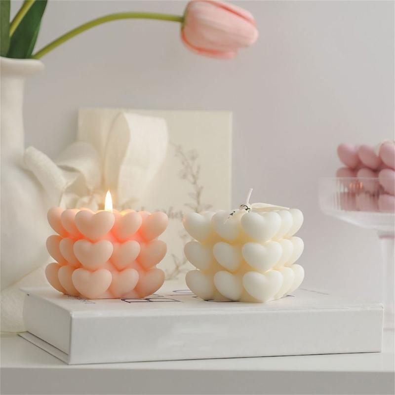 Heart-Shaped Cube Candle Mold Resin Moulds Bubble Candle Silicone Mold for Crafts DIY Soaps Candle and Cake Decoration