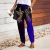 Women Retro Printing Pants Lace Up Elastic Waist Loose  Trousers Casual Long Pants Trousers with Pockets