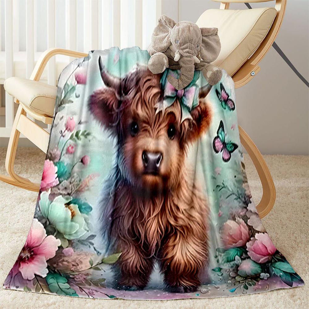 Highland Cow Selfie Flannel Blanket,Lightweight,Office Blanket,Sofa Blanket,Comfortable Blanket