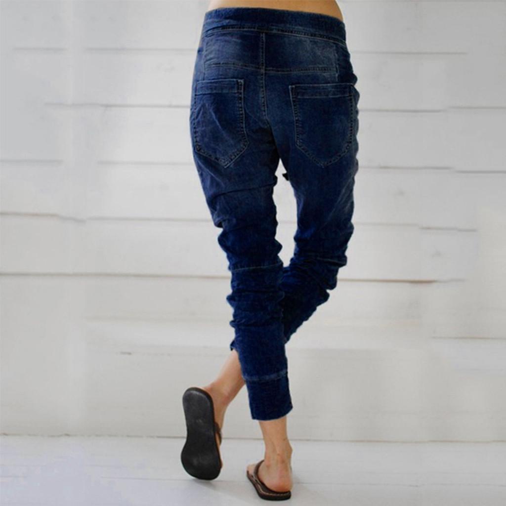 Frauen Sommer Elastische Plus Lose Denim Casual Kordelzug Plus Cropped Jeans