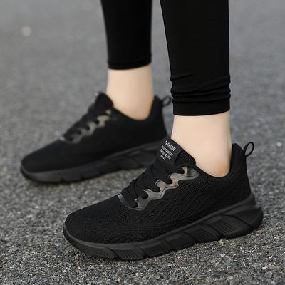 Ganz schwarze Damenschuhe Frühling und Herbst Mesh-Schuhe Damen atmungsaktive schwarze Sportschuhe Damen weich besohlte Laufschuhe lässige Paarschuhe