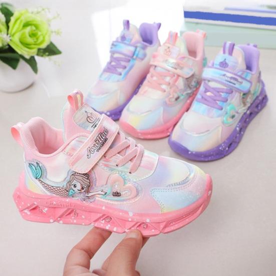 Kids Sneakers Toddler Sports Shoes with Lights Breathable Anti-skid Princess Shoes