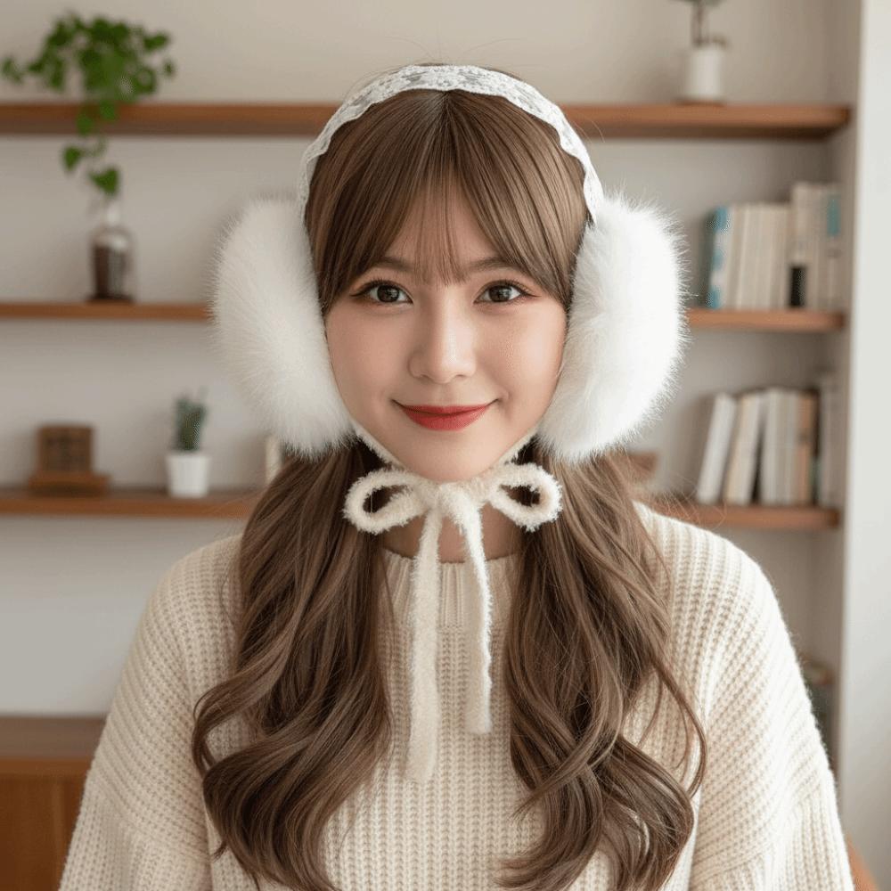 JK Headwear Lace Plush Earmuffs Ear Cap Warm Ear Muffs Comfortable Winter Earmuffs  Skiing