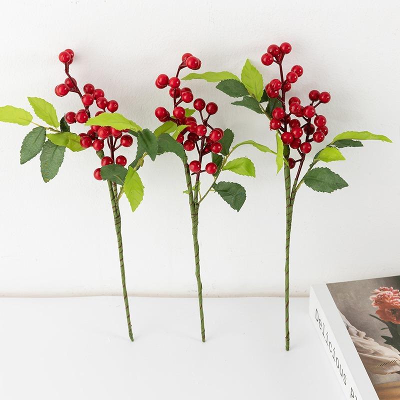 Artificial Simulated Plants Berry Branch Pine Grass Red Berries Flowers DIY Wreath Christmas Tree Ornaments Xmas Home Decoration