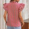 Women’s Summer V Neck Short Sleeve Double Layer Ruffle Blouse Casual Loose Fit Lightweight Top for Daily Wear