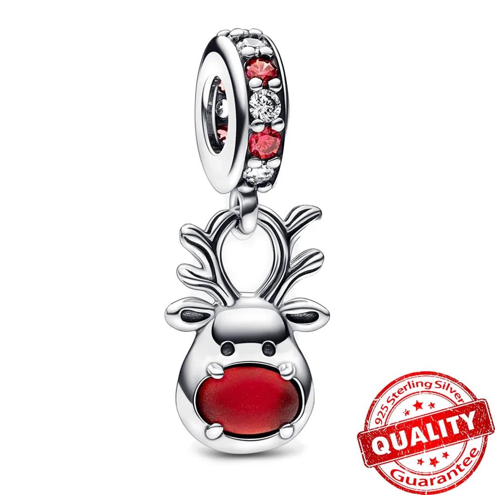 Authentic Copper Gingerbread Man & Candy Cane Christmas Dangle Charm Fit Original Bracelet Santa Claus Xmas Gift