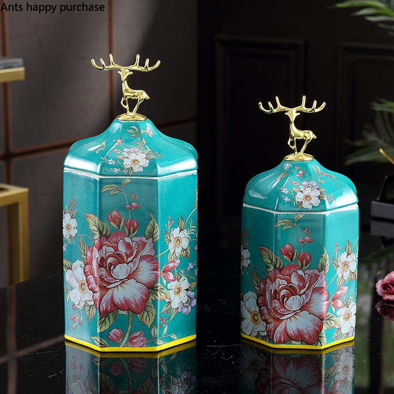 

Ceramic Storage Tank Deer Cover Tea Tin Sealed Jar Moisture-proof Tea Caddy Storage Jar Decorative Jar Organizer Ashtray Crafts