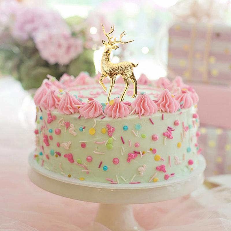 1pc Christmas Elk Plastic Golden Cake Topper Dessert Decoration Merry Christmas New Year Home Decor Children Gift
