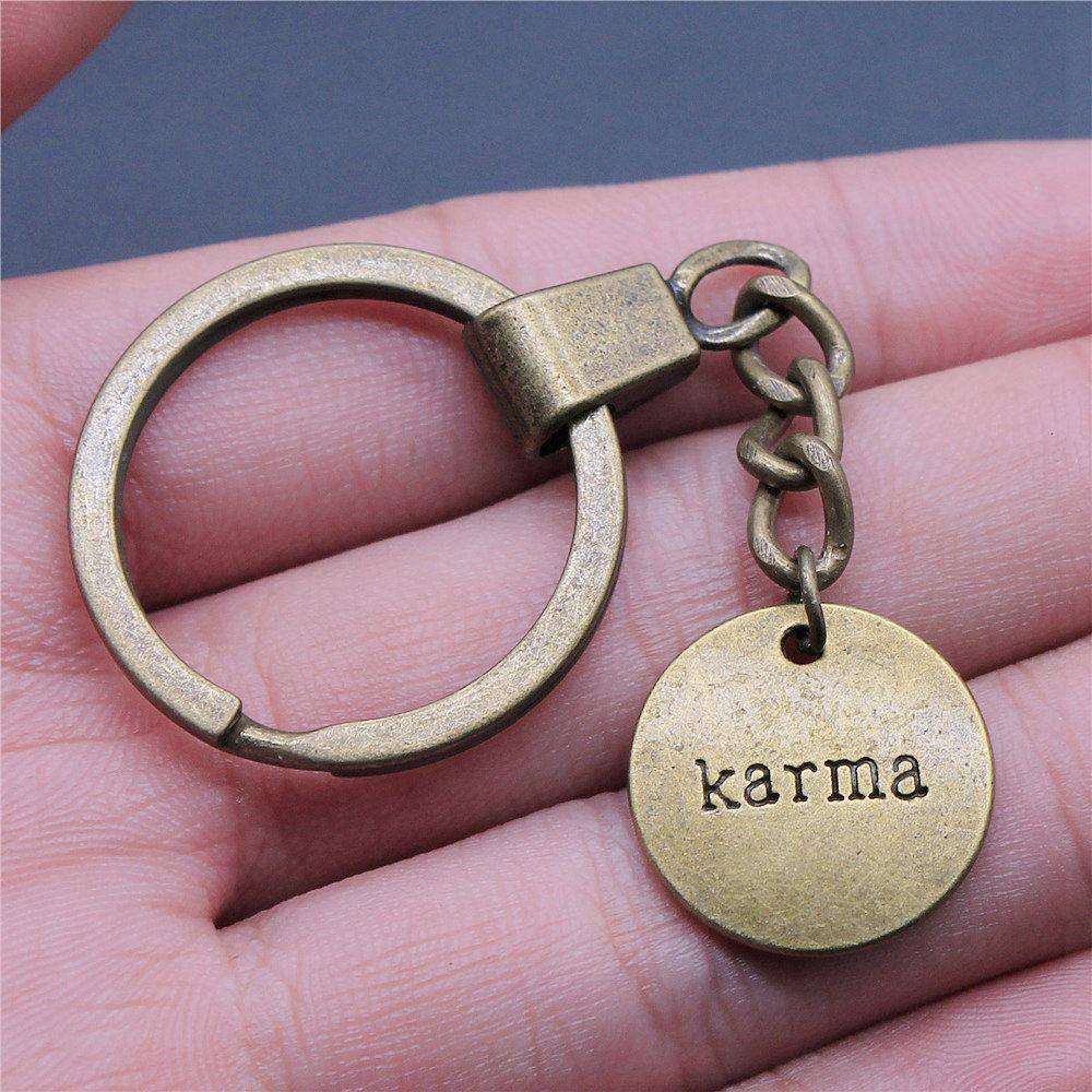 Encouragement Letter Om Yoga Tags Pendant Antique Bronze Metal Keychain with 30mm Ring for Family