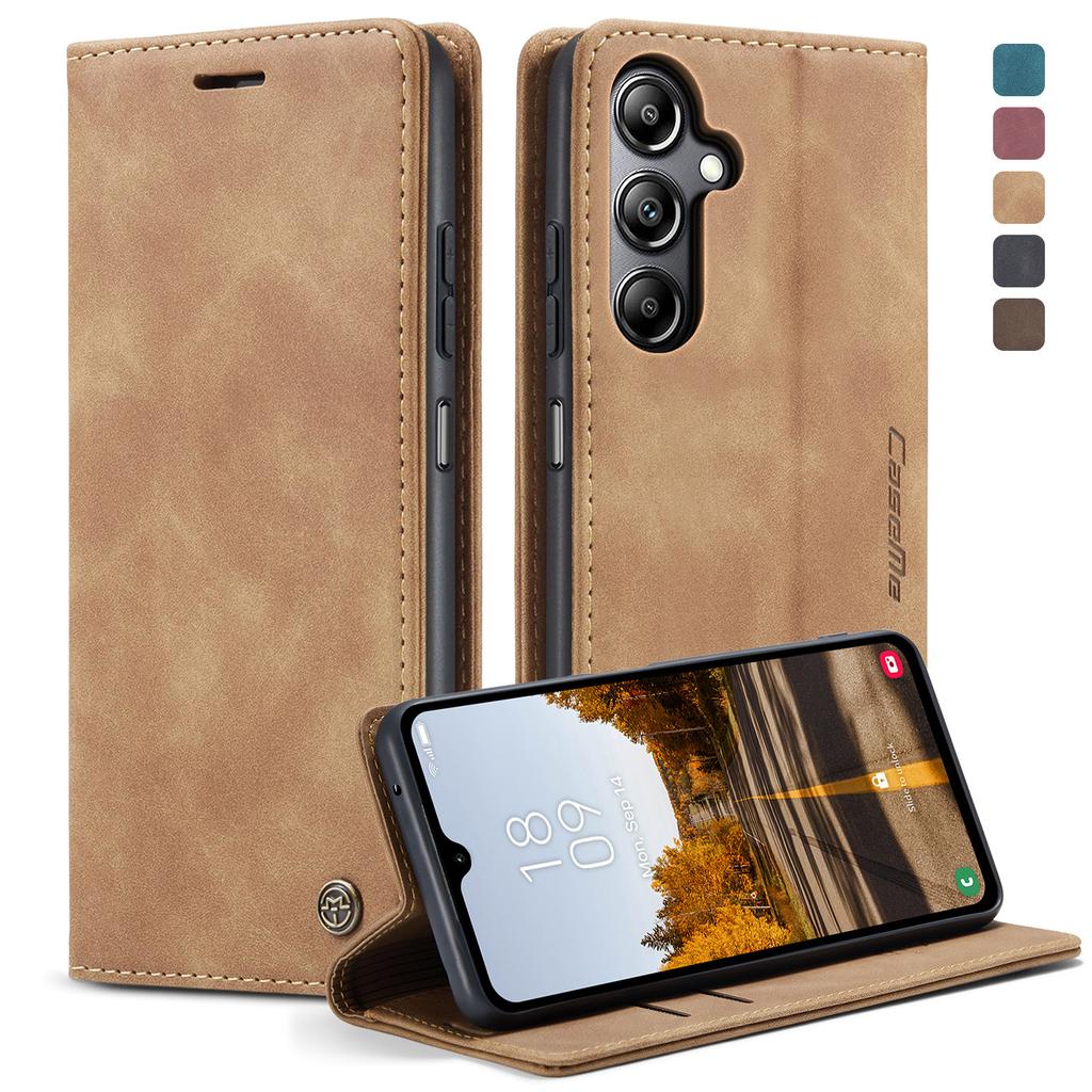 CaseMe is suitable for Samsung A16, a shockproof card slot leather case, A06 retro magnetic frosted flip cover stand phone case
