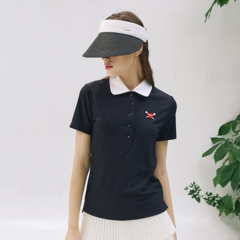 Goxo Ribbed Collar ShorT Sleeve T shirT Black hearT aTTack