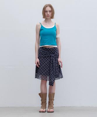 Aendeuel Check Wrap Skirt - Deep Navy