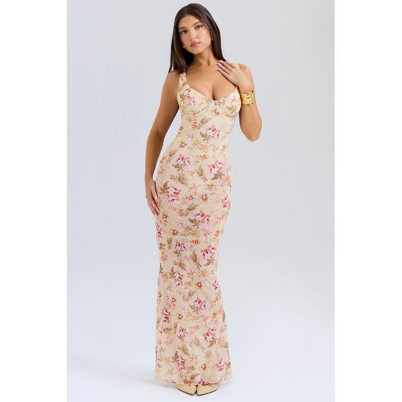 

Дом Тот же Стиль Принт Сексуальные Подтяжки Слим Слегка Прозрачное Платье с Разрезом Морской Отпуск Пляжный Ужин Костюм Print S