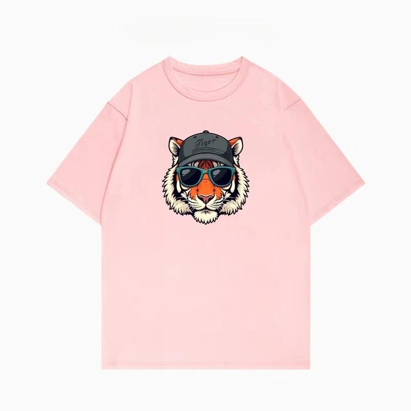 2025 Summer Trendy Hip-hop Tiger Pattern Printed T-shirt Loose and Casual Short-sleeved Cotton Couple Tops for Men and Women