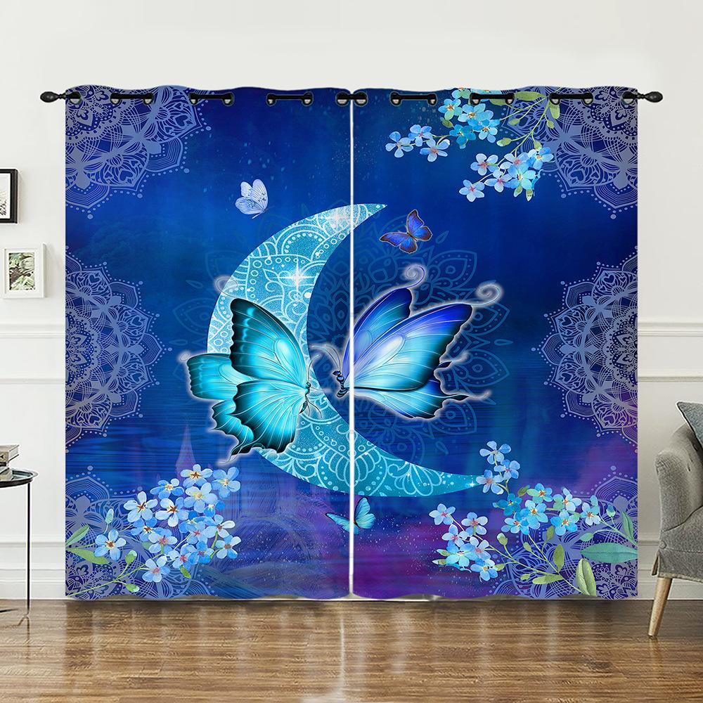 Curtain Butterfly 3D Sunshade Digital Printing Curtain Bedroom Blackout No Punching Curtain