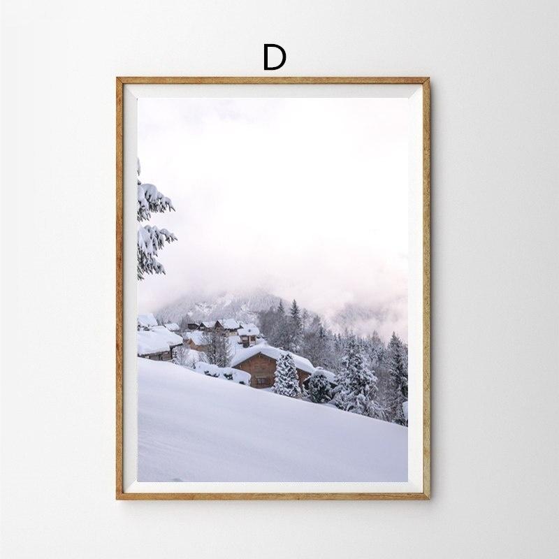 Scandinavian Poster Christmas Home Decor Wall Art Canvas Painting Winter Wooden House Picture Nordic Art Living Room Decoration