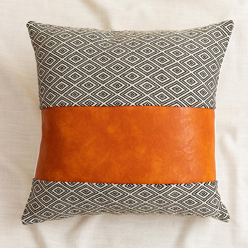 1Pc Cushion Cover 45*45cm Argyle Pattern Pillow Case for Living Room Sofa Home Decoration Decor Lumbar Pillowcase Pu Leather