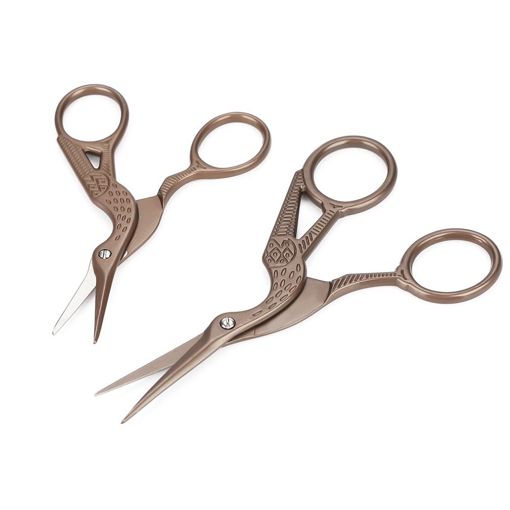 Retro Titanium Black Stainless Steel Carving Crane Shape Two Sizes Sewing Scissors